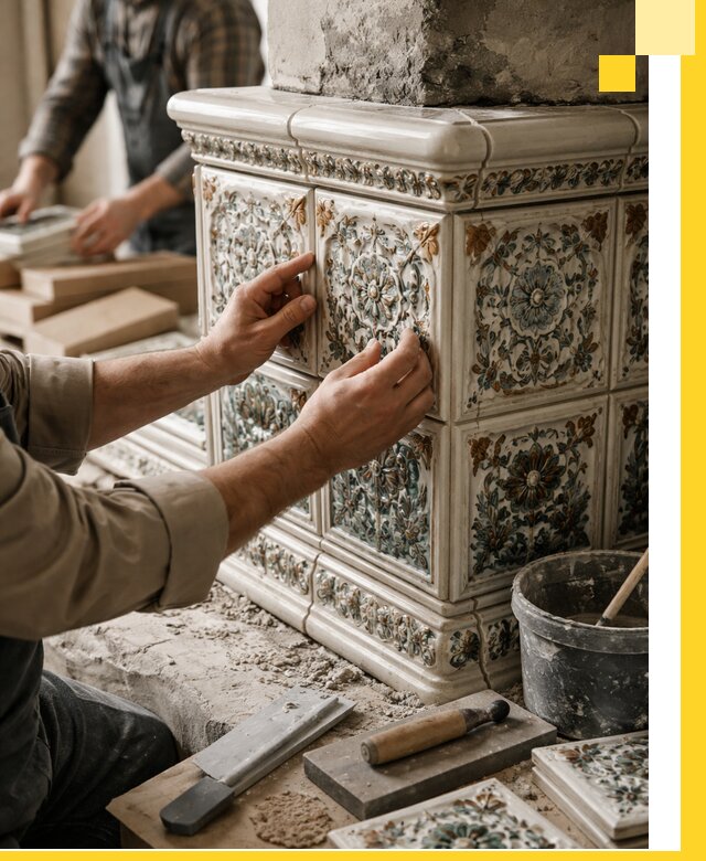 Изразцовые камины под ключ в Кургане: проект и монтаж