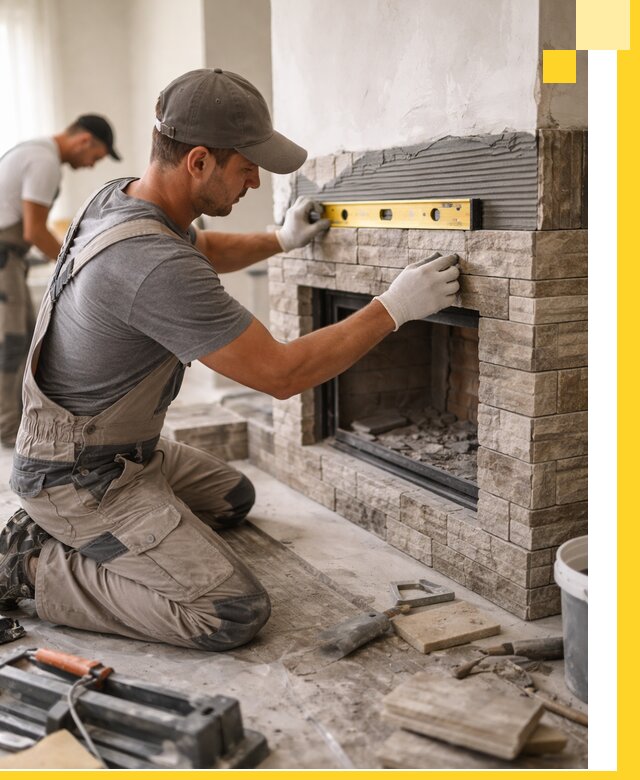 Облицовка каминов в Кургане, монтаж и отделка натуральным камнем