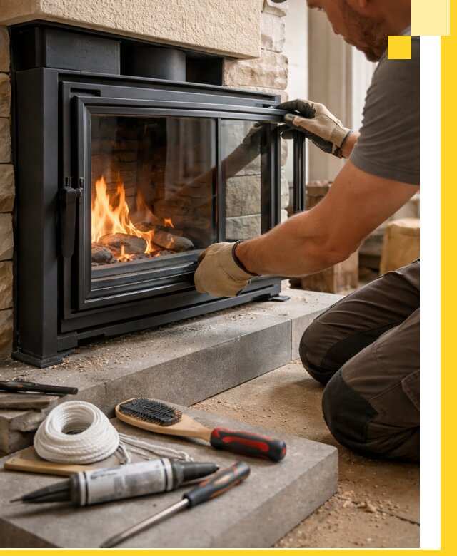 Производство, монтаж и доставка каминов со стеклом в Кургане