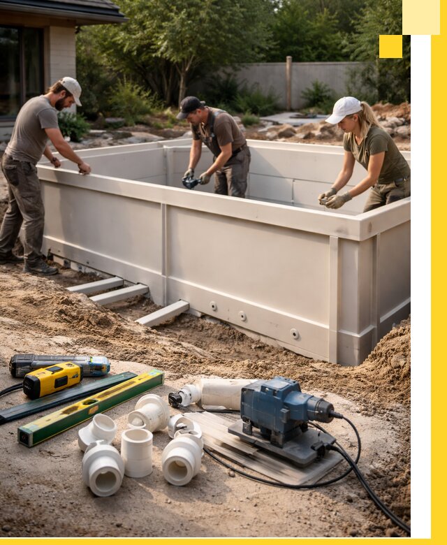 Установка полипропиленовых бассейнов под ключ в Кургане