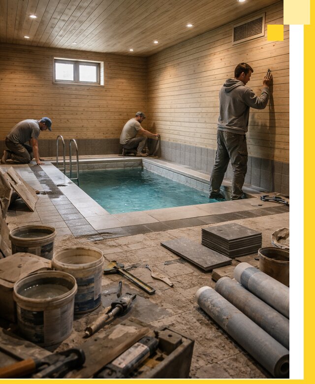 Строительство бани с бассейном и сауной под ключ в Кургане