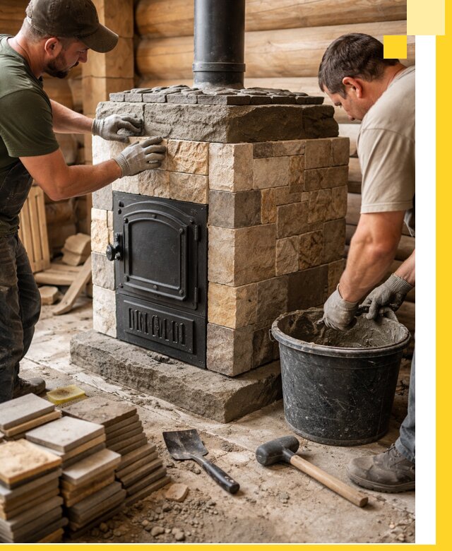 Облицовка банной печи под ключ в Кургане: камень и плитка