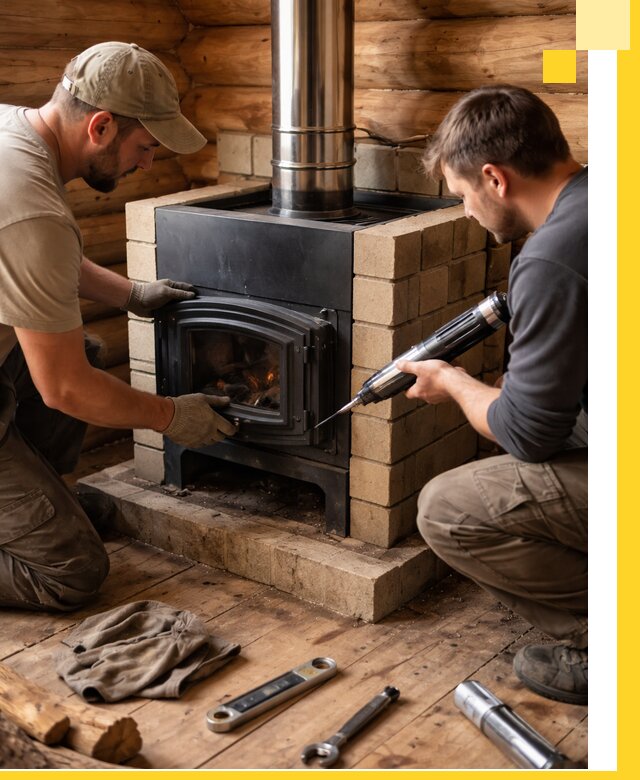 Монтаж и установка печи в бане под ключ с гарантией в Кургане