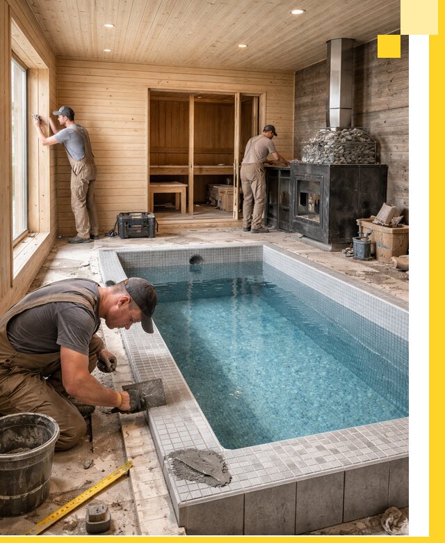 Проект бани с бассейном и сауной в Кургане под ключ