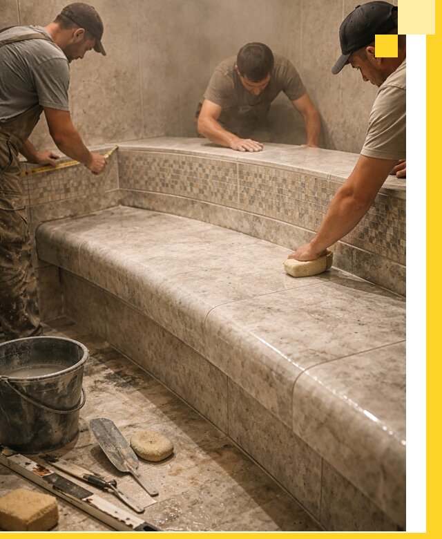 Изготовление и установка сидений для хамама в Кургане