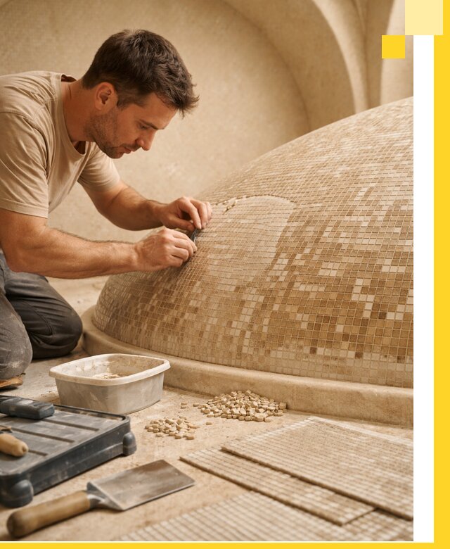 Профессиональная укладка мозаики для хамама под ключ в Кургане