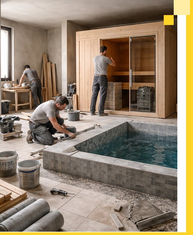 SPA зоны под ключ с бассейном сауной и печью в Кургане